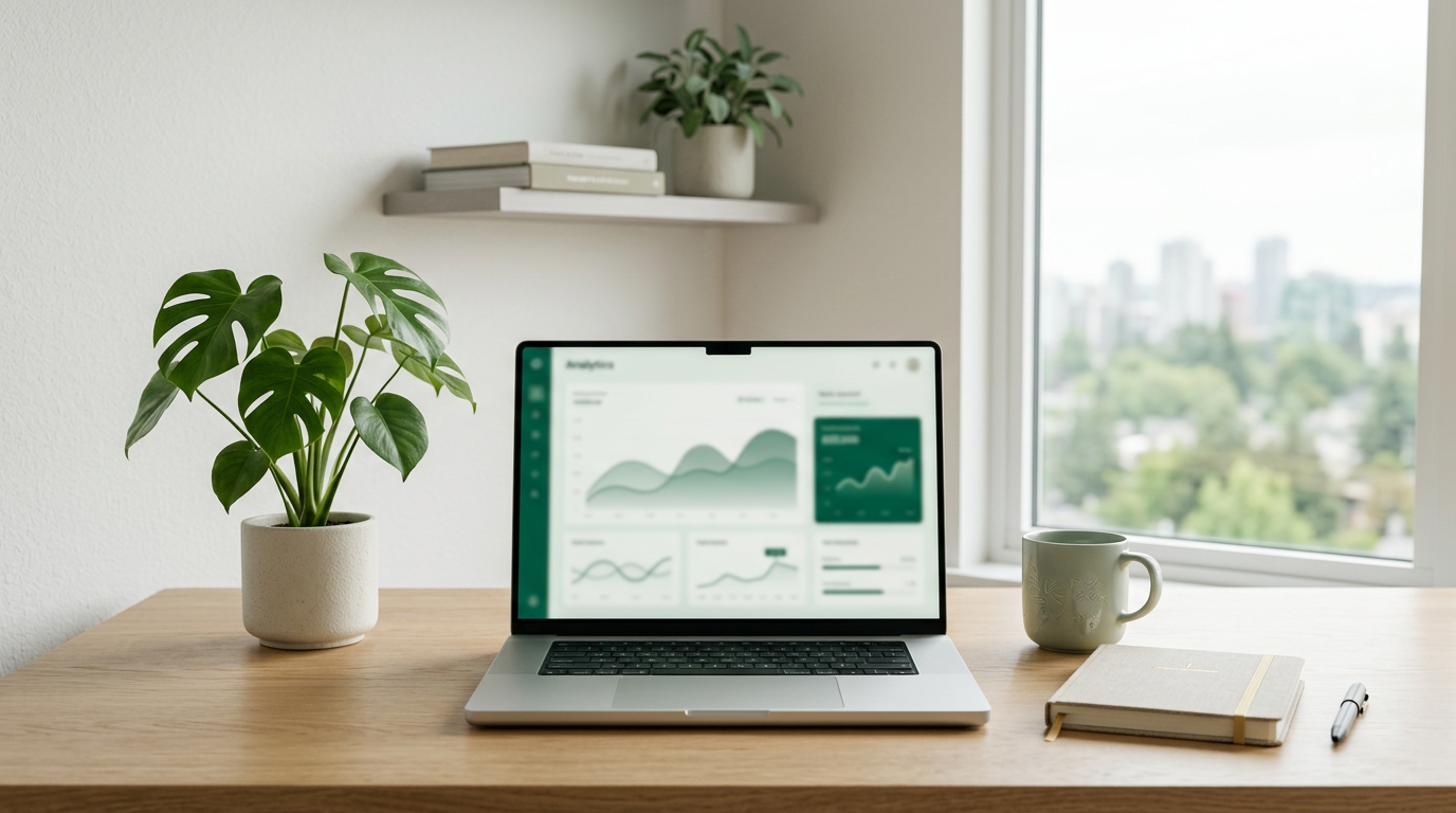 Modern workspace with analytics suggesting SEO strategy and measurable growth.