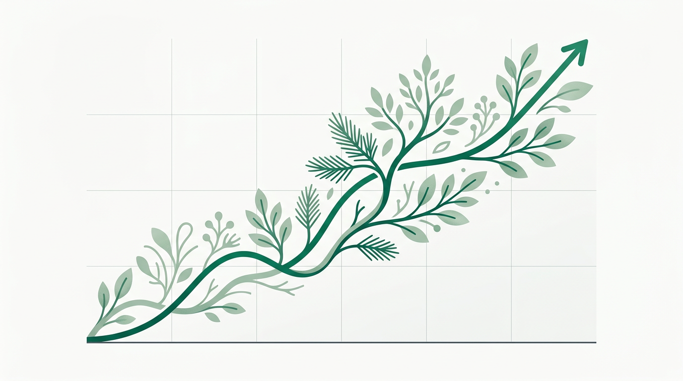 Steady upward growth curve symbolizing durable search visibility.